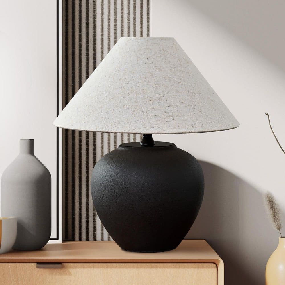 15.75 in. Black Ceramic Classic, Transitional Table Lamp with Natural Linen Shade price history on PriceWatchPro