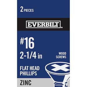 #16 x 2-1/4 in. Zinc Plated Phillips Flat Head Wood Screw (2-Pack)