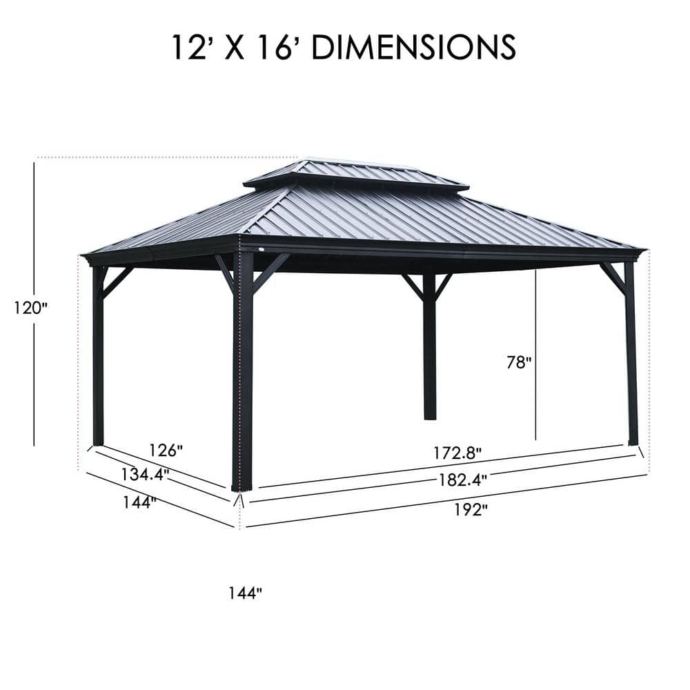 Kozyard Apollo 12' x 16' Brown Aluminum Hardtop Gazebo with Mosquito Net