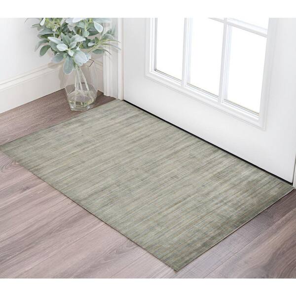 3 ft. x 5 ft. Silver And Gray Wool Striped Hand Woven Area Rug