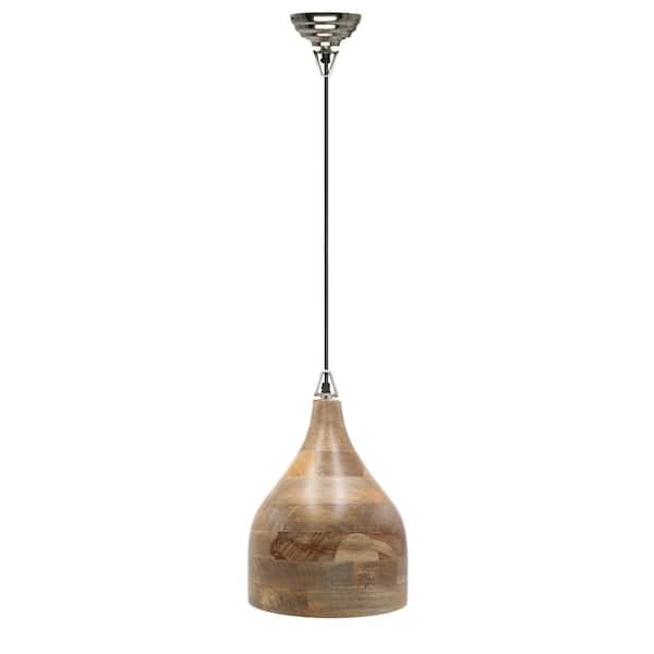 River of Goods Oslo 1-Light Brown Hanging Pendant with Wood Shade