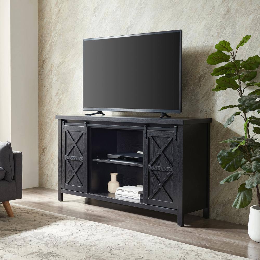 Elmwood Modern Farmhouse 58" TV Stand with Cabinet in Black Grain