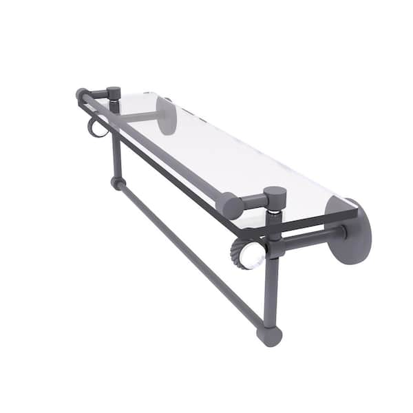 Allied Brass Clearview 22 in. W x 6.7 in. H x 5.8 in. D Glass Rectangular Shelf in Matte Gray with Towel Bar and Twisted Accents