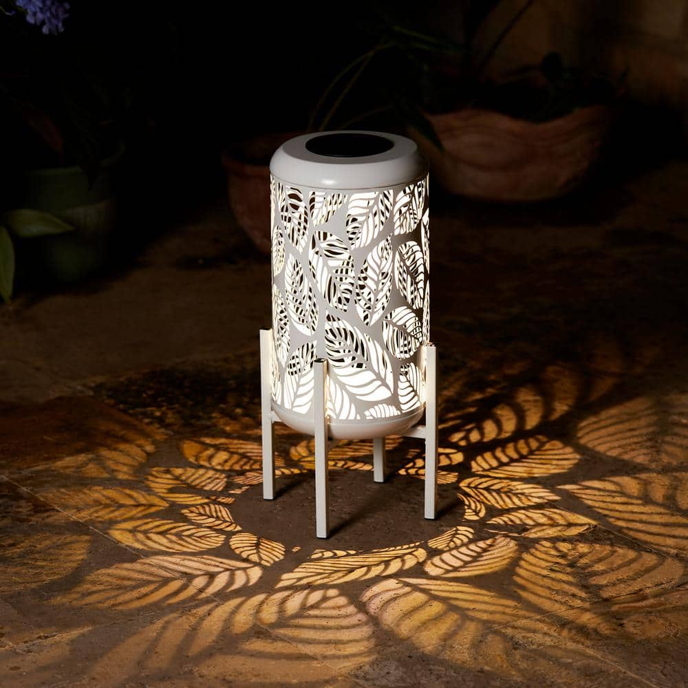 White Metal Cylinder Boho-Chic Solar Powered LED Lantern Set