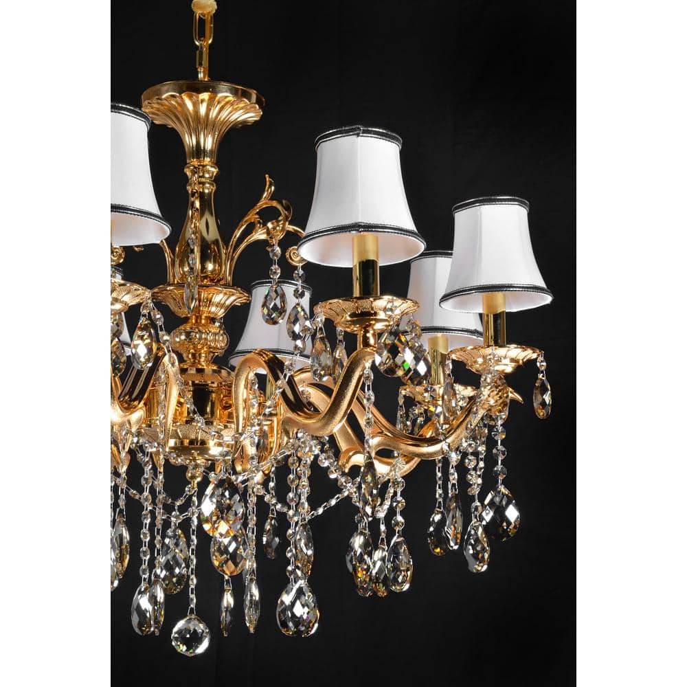 Elegant Gold and Crystal 12-Light Empire Chandelier