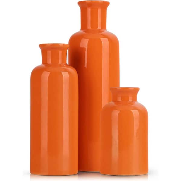 Orange 3 in. x 10 in. Ceramic Modern Minimalist Vase Set of 3