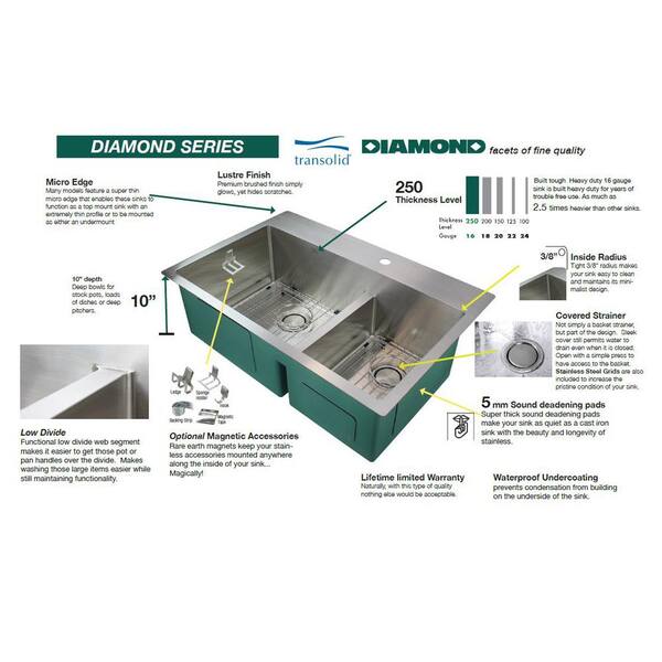 Diamond Farmhouse/Apron-Front Stainless Steel 36 in. 1-Hole Double Offset Bowl Kitchen Sink in Brushed Diamond Farmhouse/Apron-Front Stainless Steel 36 in. 1-Hole Double Offset Bowl Kitchen Sink in Brushed