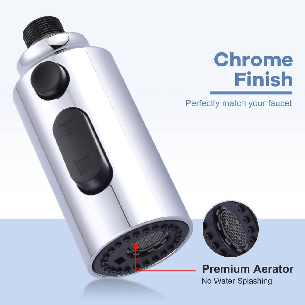 Chrome 3-Function Kitchen Faucet Spray Head with 9 Adapters