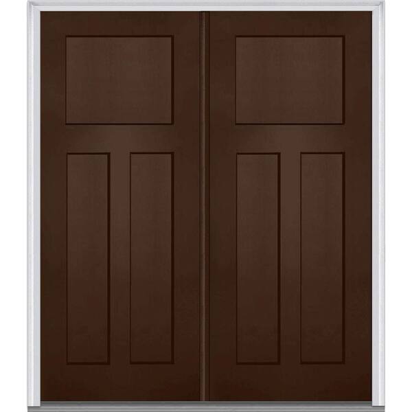 MMI Door 72 in. x 80 in. Classic Right-Hand Inswing Craftsman 3-Panel Painted Fiberglass Smooth Prehung Front Door with Brickmold