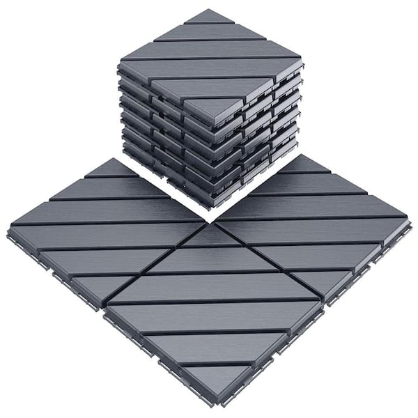 Afoxsos 1 ft. x 1 ft. Interlocking Plastic Deck Tile in Grey, Easy Installation Sturdy PVC Material Decking Tile (27-Pack)