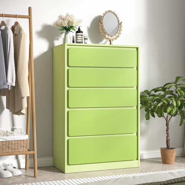 5-Drawer Green Dressers Chest of Drawers with 2 Larger Drawers 31.5 in. W X 15.75 in. D X 48.43. in. H