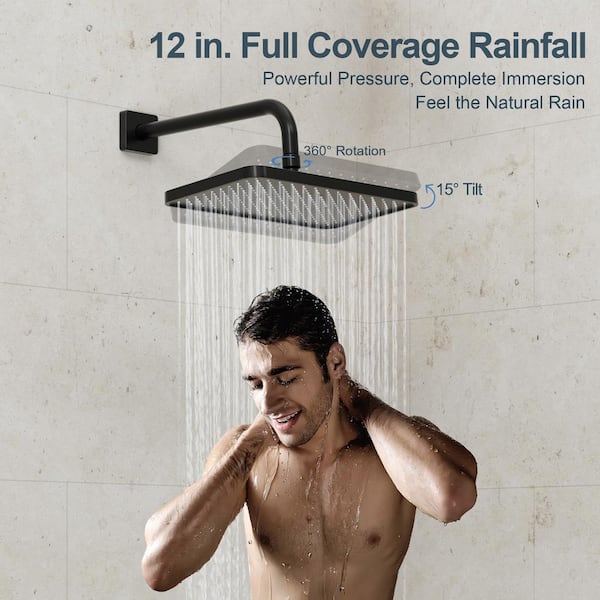 GRANDJOY Classic Rain Dual 2-Spray Wall Mount 12 in. Fixed and