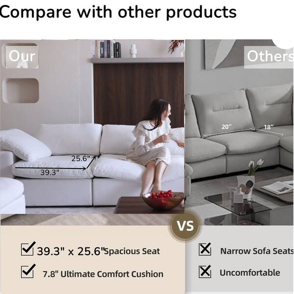 Magic Home Down Filled 118 in. Square Arm 3-Seater Linen Cloud