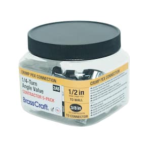 1/2 in. Nom Crimp Barb Inlet x 3/8 in. OD Comp Outlet 1/4-Turn Angle Stop (5-Pack)