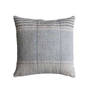 Blue, Black and Natural Striped Polyester 20 in. x 20 in. Throw Pillow