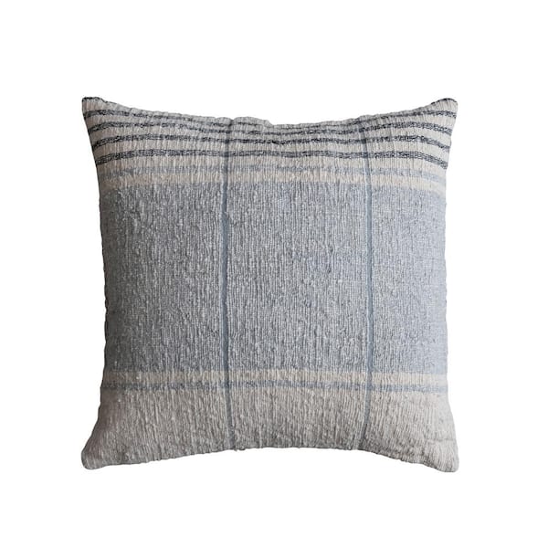 Storied Home Blue, Black and Natural Striped Polyester 20 in. x 20 in. Throw Pillow
