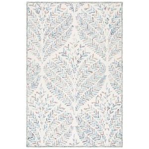 Capri Ivory/Blue Doormat 3 ft. x 5 ft. Geometric Leaf Area Rug