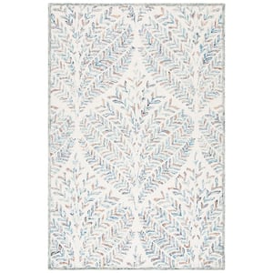 Capri Ivory/Blue 4 ft. x 6 ft. Geometric Leaf Area Rug