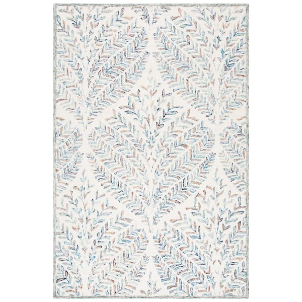 SAFAVIEH Capri Ivory/Blue 5 ft. x 8 ft. Geometric Leaf Area Rug