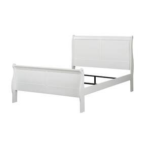White Wooden Frame FullPlatform Bed with Panel Design Sleigh Headboard and Footboard