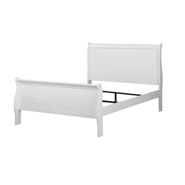 Benjara White Wooden Frame Full Platform Bed with Panel Design Sleigh Headboard and Footboard