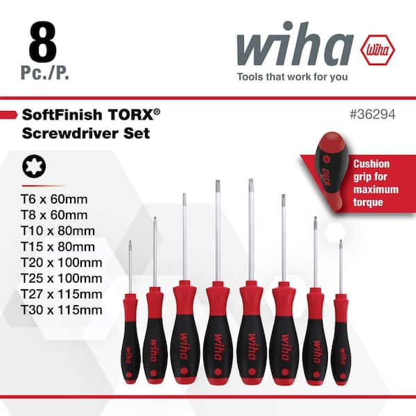 Wiha SoftFinish Torx Screwdriver Set-T6-T30 (8-Piece) 36294 - The