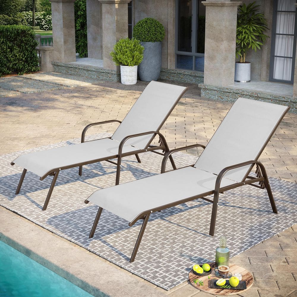 2-Piece Metal Adjustable Patio Outdoor Chaise Lounge Chairs in Light Gray with Arms price history on PriceWatchPro