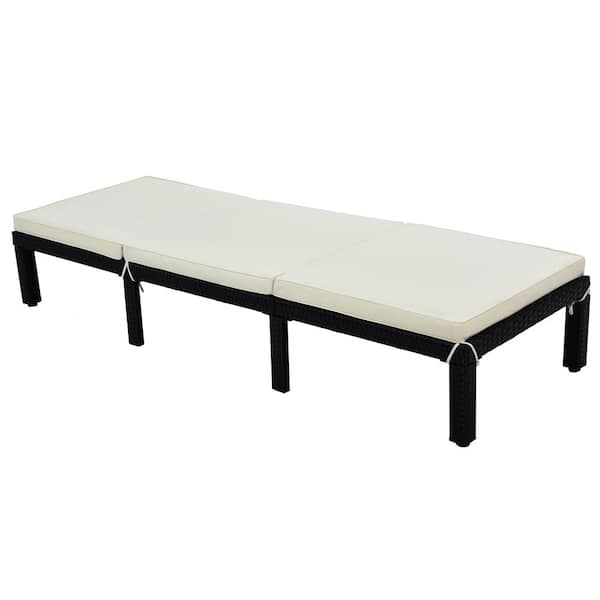 Unbranded Patio PE Wicker Adjustable Outdoor Chaise Lounge with Beige Cushion