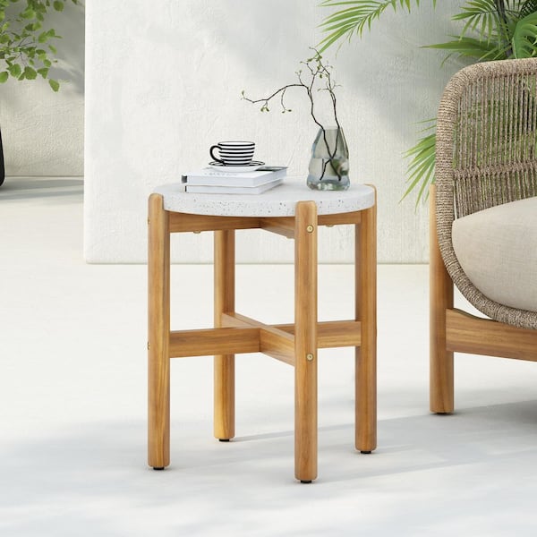 CHRISTOPHER KNIGHT HOME Samuel Teak Wood and Milk White Concrete Outdoor Patio Side Table