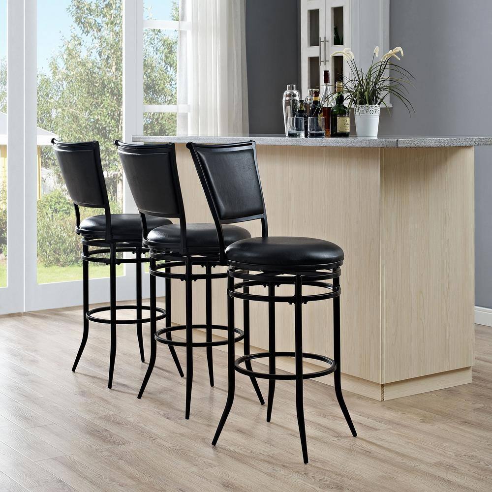 Rachel Black Metal Swivel Barstool with Leather Cushion