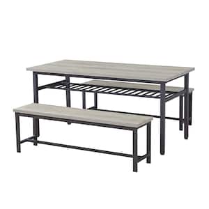 3-Piece Rustic Gray Oversized Kitchen Dining Table Set with 2 Benches for Home Kitchen, Dining Room (Seats 6)