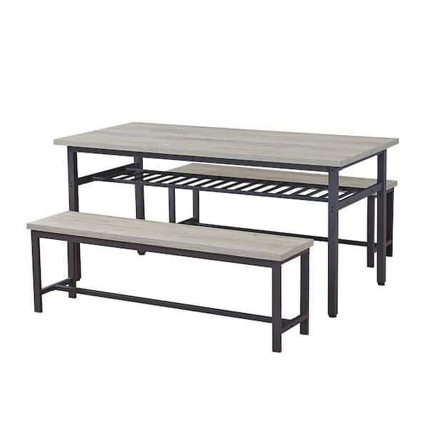 YOFE 3 Piece Rustic Gray Oversized Kitchen Dining Table Set with 2