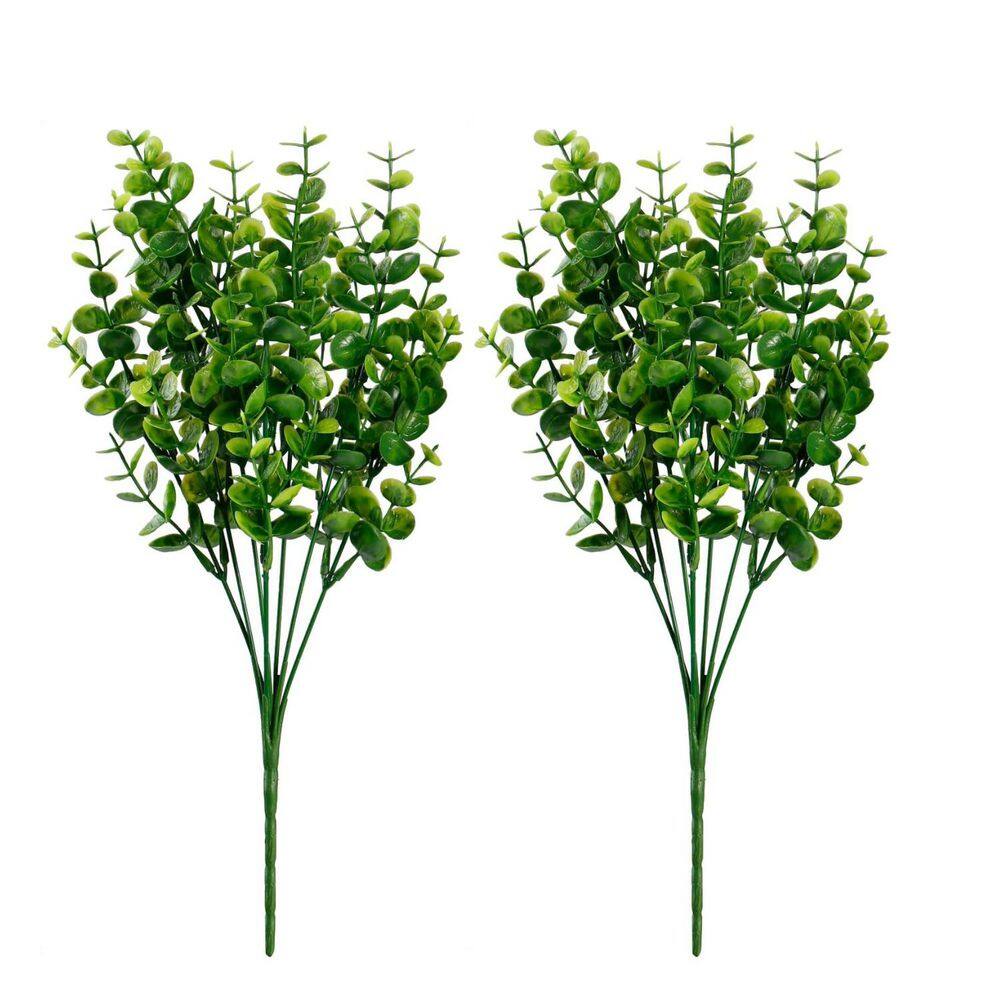 13.2 in. Green Indoor Outdoor Artificial Boxwood Shrubs Eucalyptus Faux Plastic Plants 12-Pack