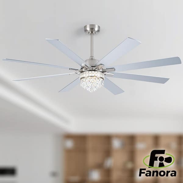 65 in. Brushed Nickel 8-Blade Sliver Download Mount Fandelier Ceiling Fan with LED Light, Remote and APP Control