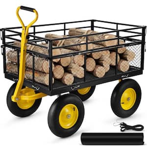12.8 cu. ft. Steel Garden Cart Heavy-Duty 1400 lbs. Capacity Utility Metal Wagon with 2-In-1 Handle and 15 in. Tires
