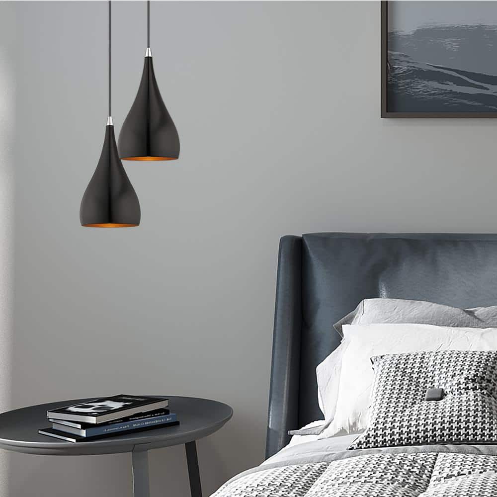 Amador Shiny Black and Gold Mini Pendant Light, 6.25" Indoor/Outdoor