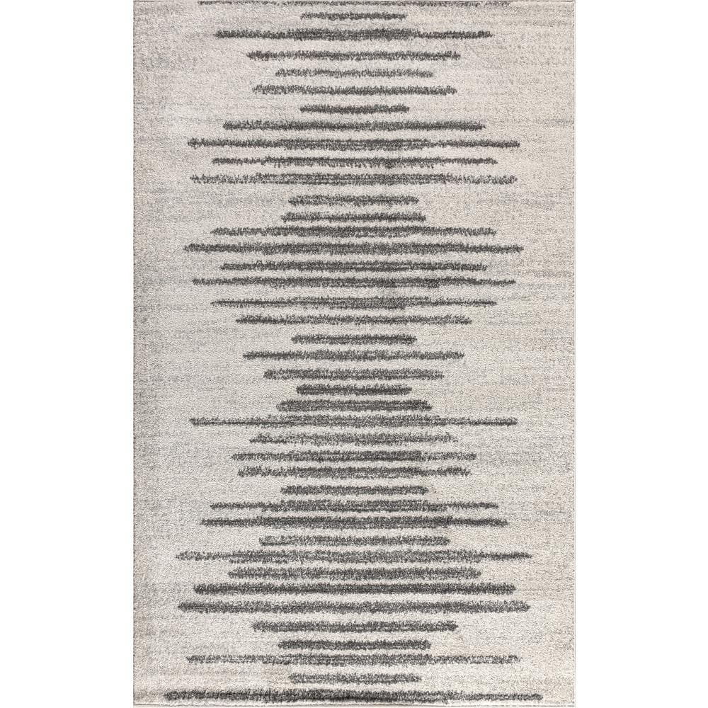 Aya 8' x 10' Gray and Cream Synthetic Stripe Area Rug