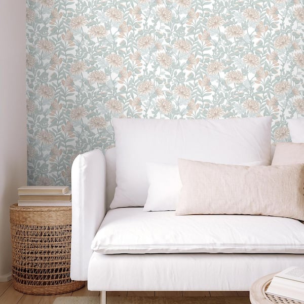 Floral Sonata Beige and Green Wallpaper Roll