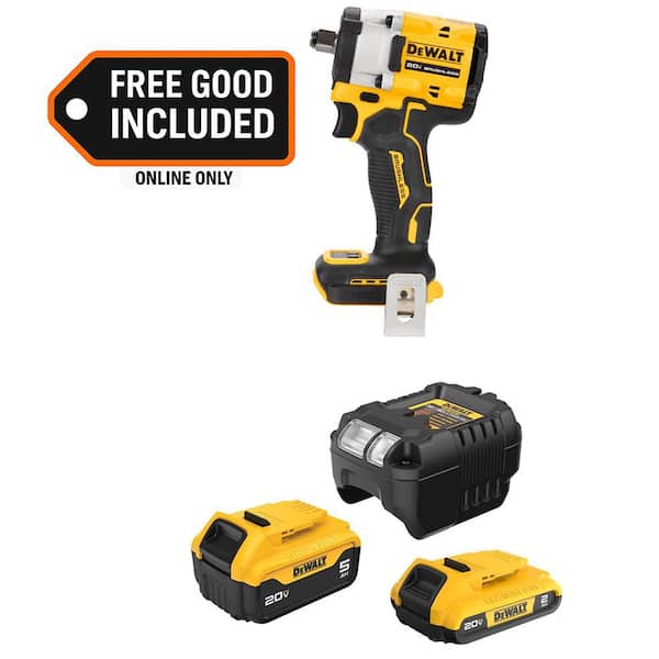 ATOMIC 20V MAX Lithium-Ion Cordless Brushless 1/2 in. Variable Speed Impact Wrench with 5 Ah & 2 Ah Batteries & Charger