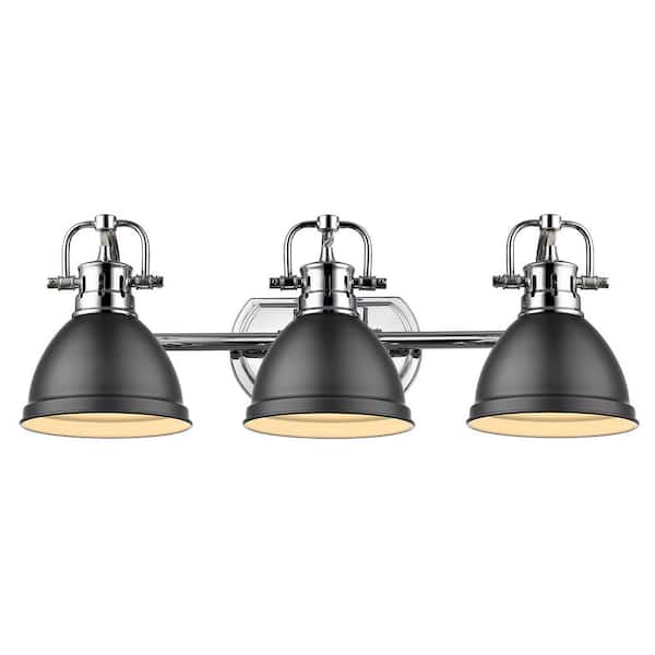 Golden Lighting - Duncan 3-Light Chrome Bath Light with Matte Black Shade