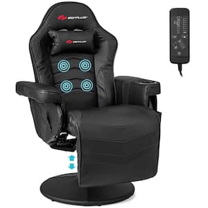 Massage Gaming Recliner Black Height Adjustable Racing Swivel Chair with Cup Holder