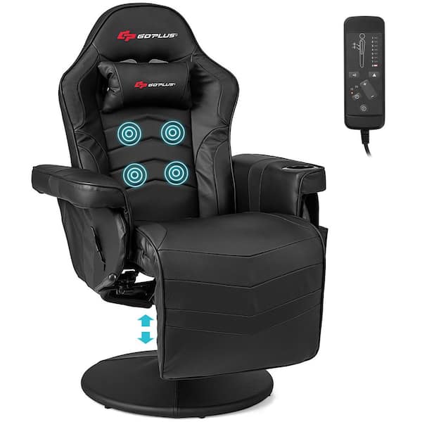 Costway Massage Gaming Recliner Black Height Adjustable Racing Swivel Chair with Cup Holder