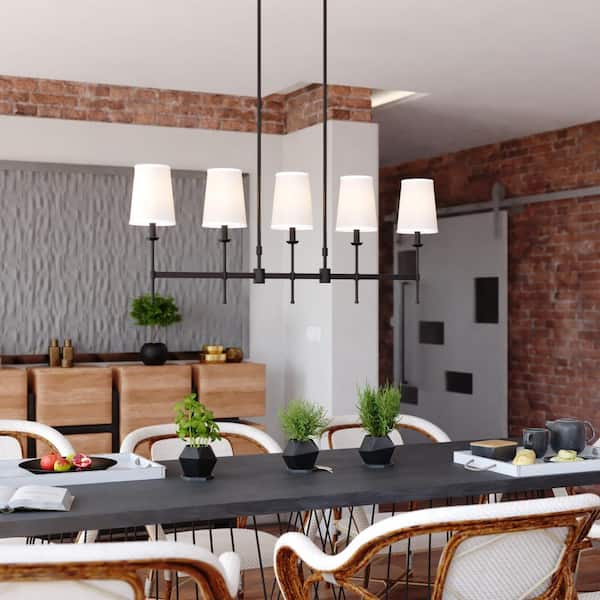 VAXCEL Camden 5-Light Matte Black Linear Chandelier Island