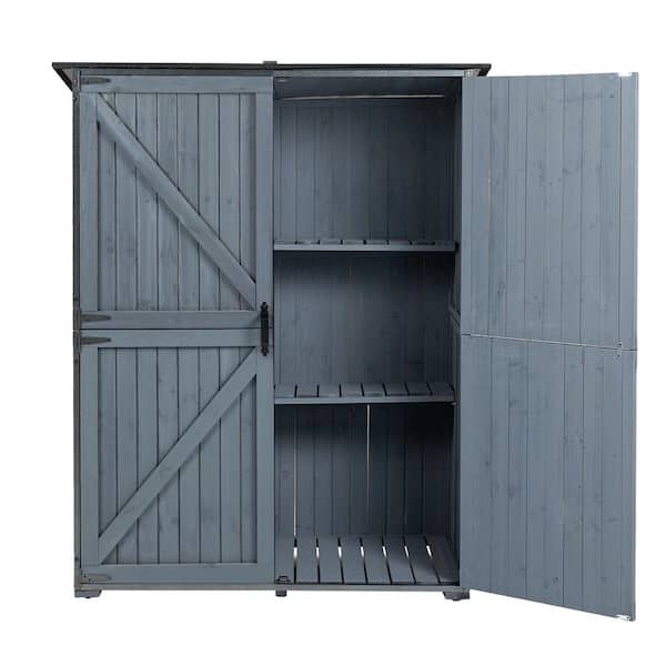 55.1 in. W x 29.1 in. D x 68.9 in. H Blue Gray Wood Outdoor Storage Cabinet, Garden Tool Shed