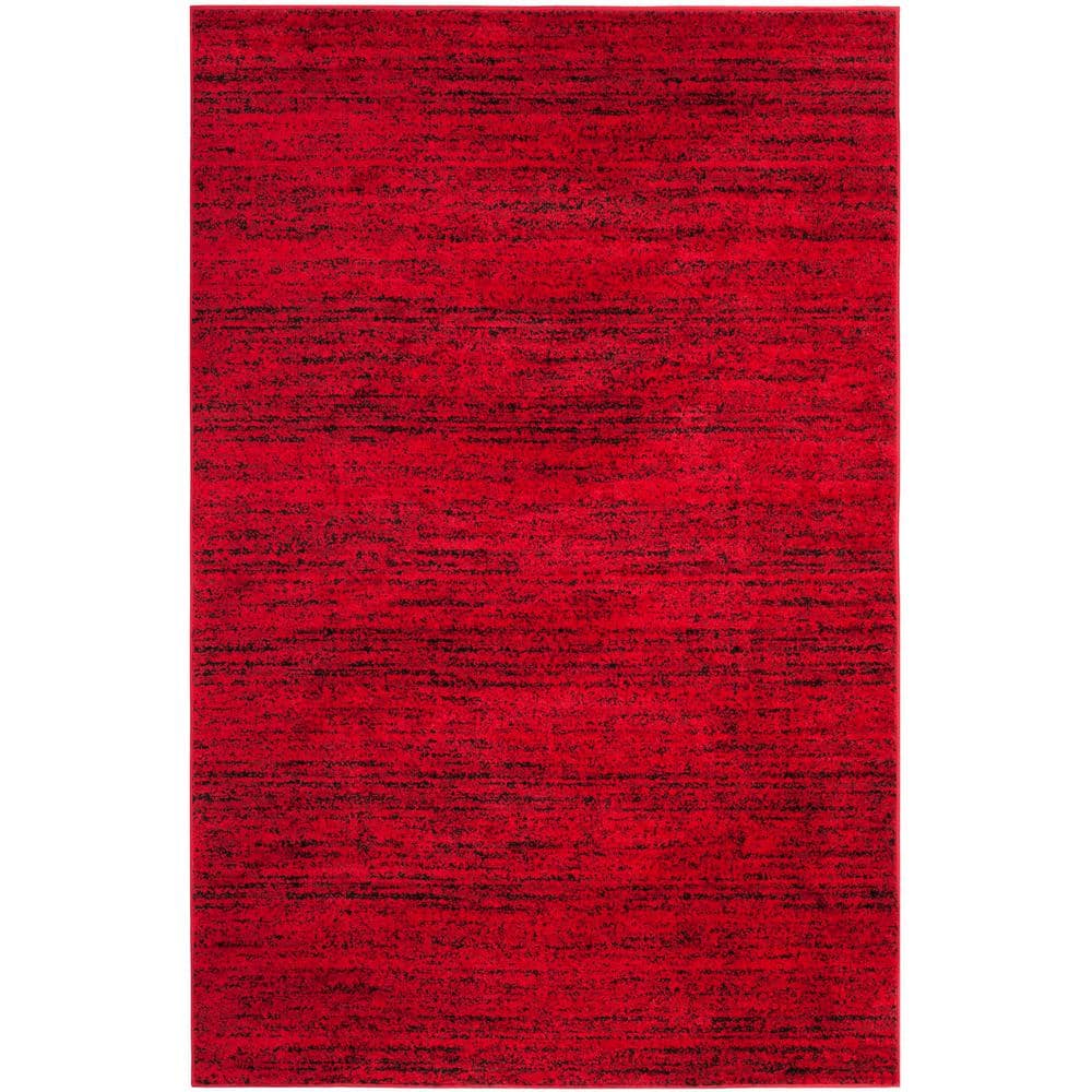 Red and Black Striped Synthetic 6' x 9' Area Rug