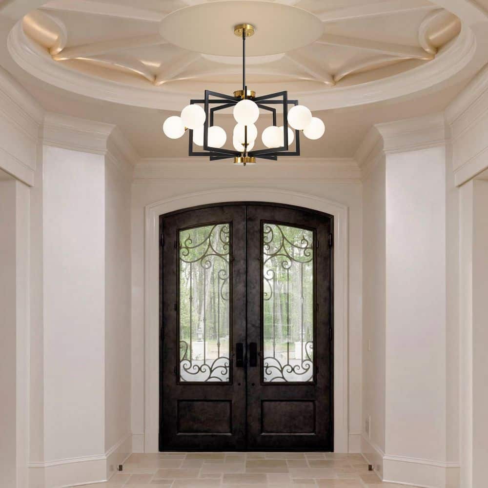 Modern Series 12-Light Chandelier Black and Gold with Glass Shade Chandelier for Kitchen Island with No Bulbs Included price history on PriceWatchPro