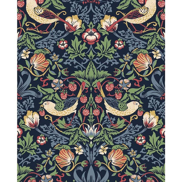 Seabrook Designs Midnight Blue Fragaria Garden Unpasted Nonwoven Paper Wallpaper Roll 57.5 sq. ft.