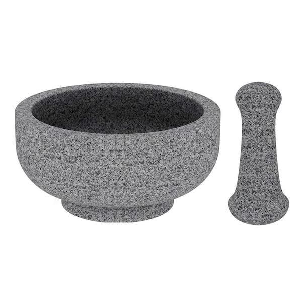 Double Sided Unpolished Granite Gray Mortar and Pestle Set for Grinding Spices Salsa Avocado Sauce Bowl