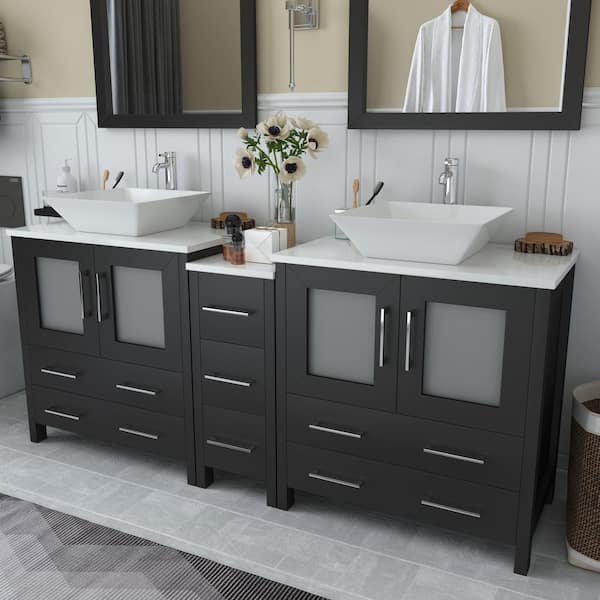 Vanity Art VA3030-72E Espresso 72 Double Sink Bathroom Vanity Set with Ceramic Vanity Top