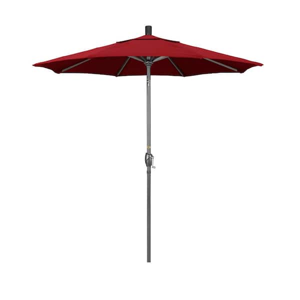 California Umbrella 7.5 ft. Grey Aluminum Market Push Button Tilt Crank Lift Patio Umbrella in Red Olefin